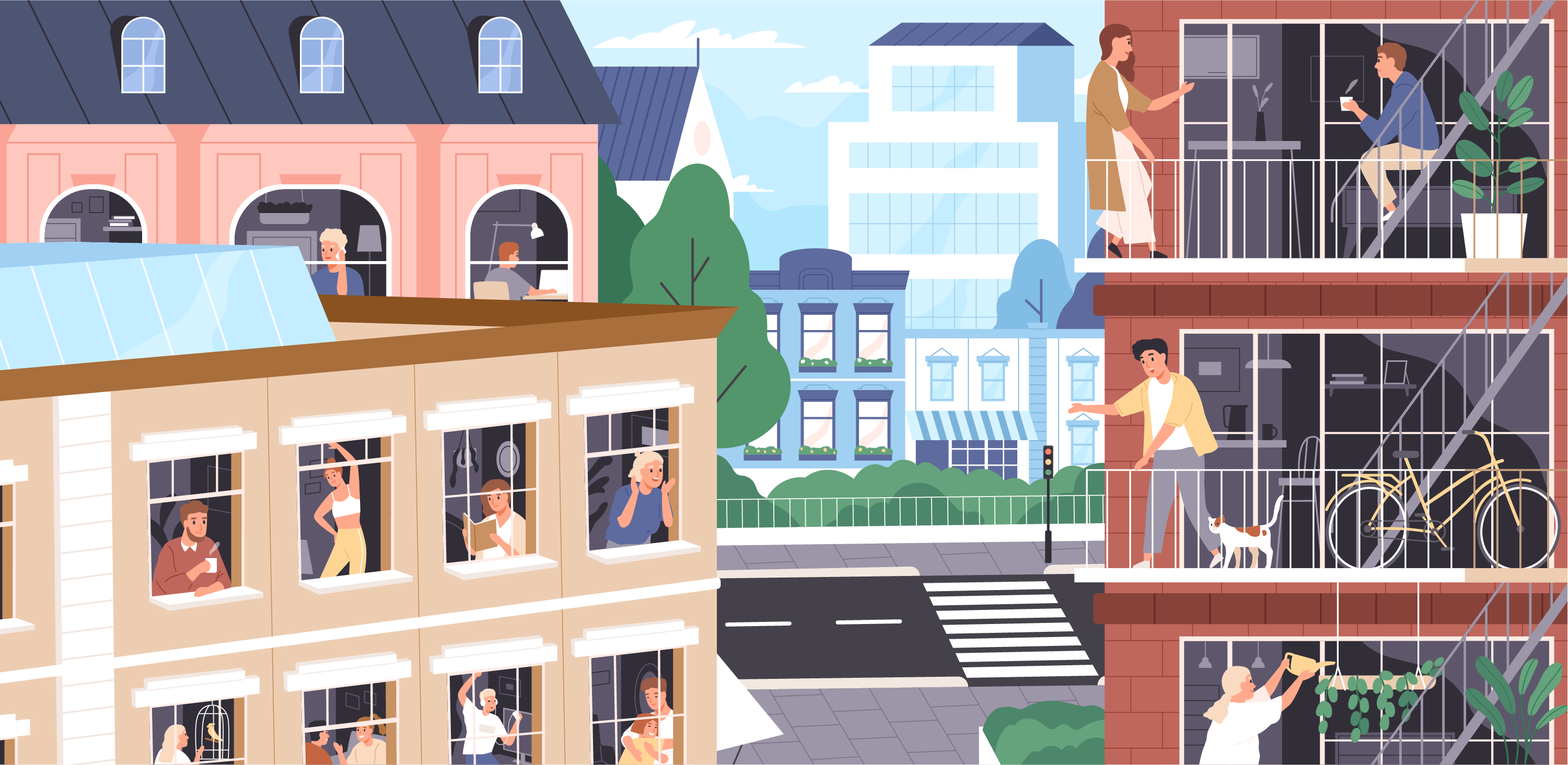 Illustration of people in a city