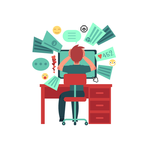 Overwhelmed person sitting at a desk