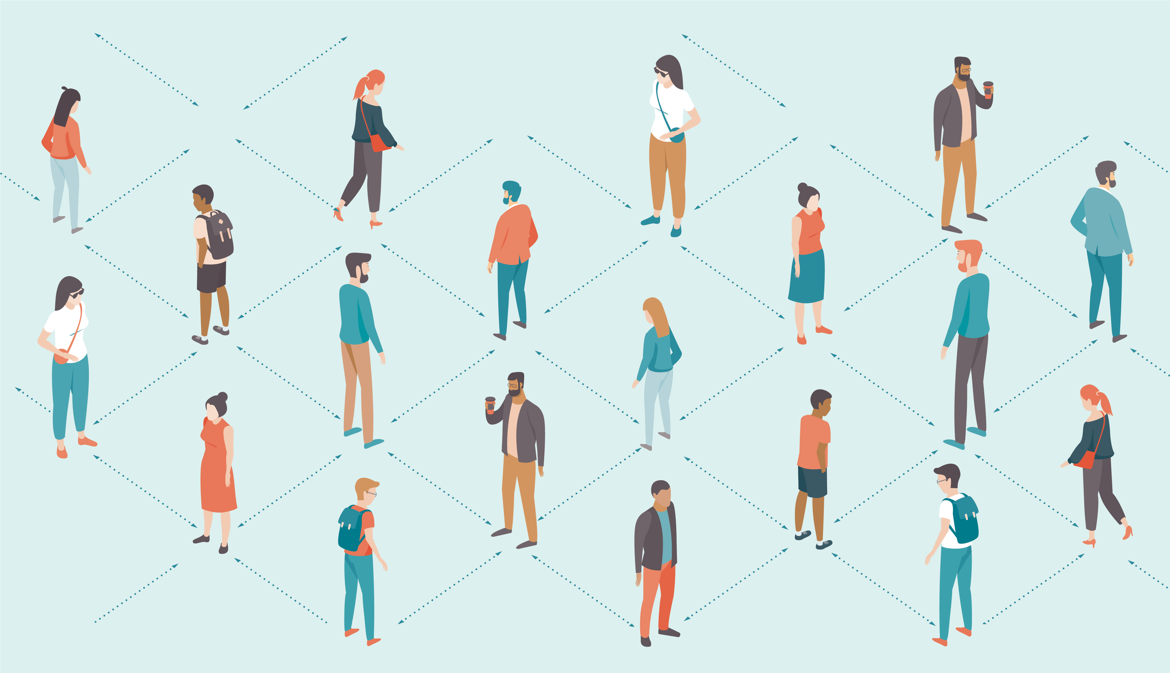 People standing within a grid